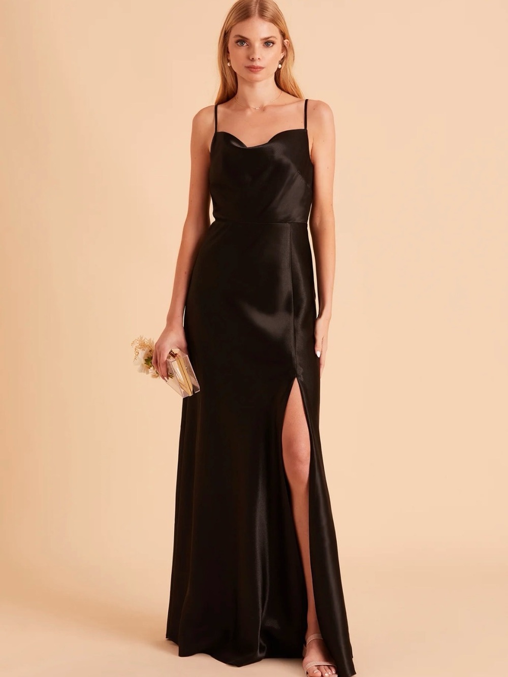 Birdy Grey Black Satin Cowl Neck Dress